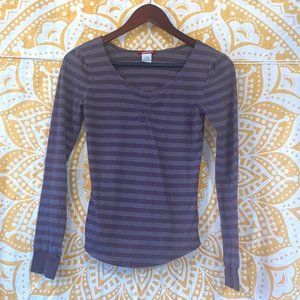 UNIONBAY Juniors Size Medium Scoop Neck Thermal Shirt Lightweight Brown Stripes